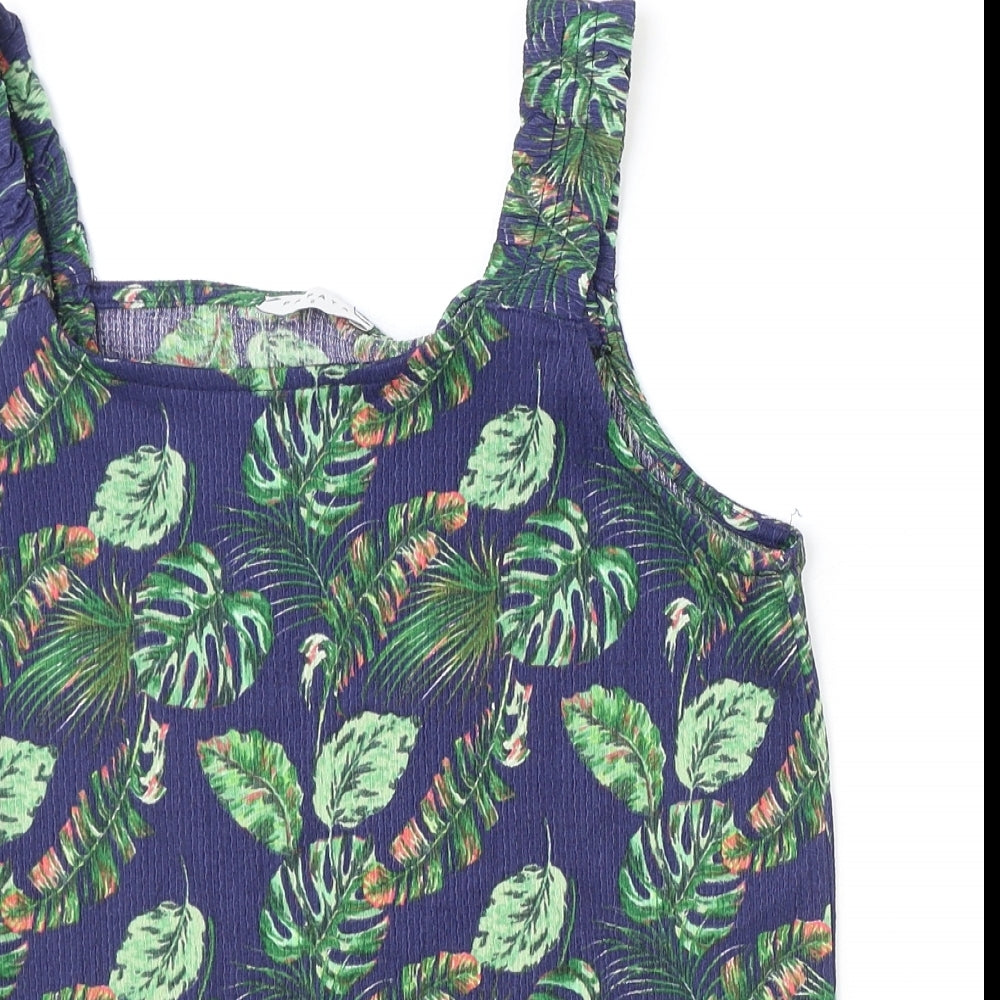 Papaya Womens Blue Geometric Polyester Basic Tank Size 8 Square Neck - Leaf Print