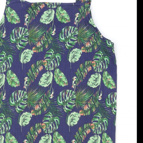 Papaya Womens Blue Geometric Polyester Basic Tank Size 8 Square Neck - Leaf Print