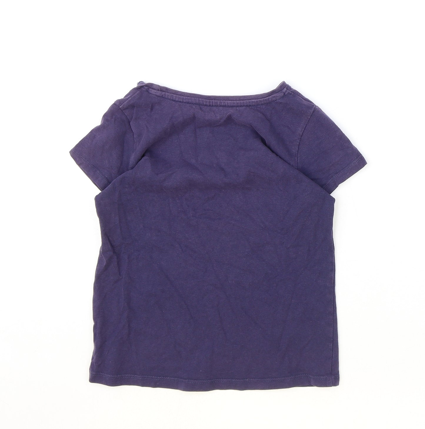 Nutmeg Girls Blue Cotton Basic T-Shirt Size 6-7 Years Boat Neck Pullover - Butterfly