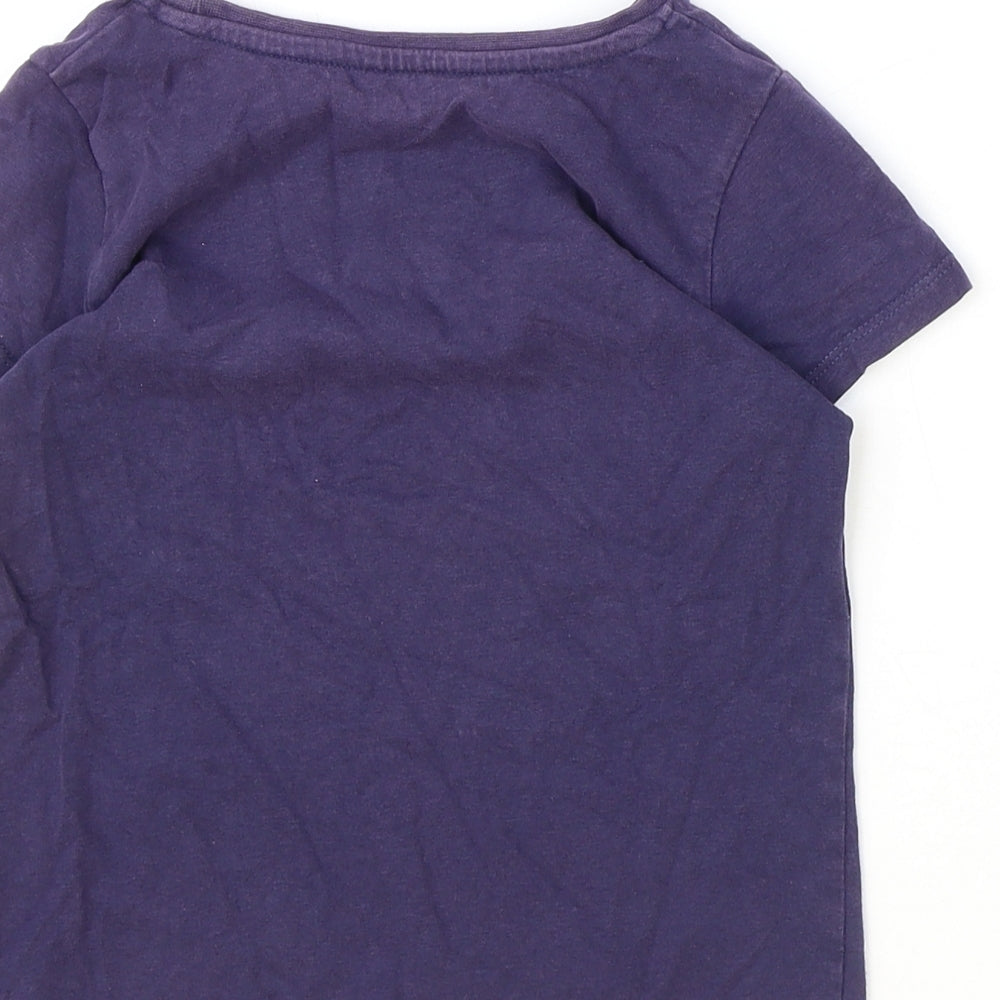 Nutmeg Girls Blue Cotton Basic T-Shirt Size 6-7 Years Boat Neck Pullover - Butterfly
