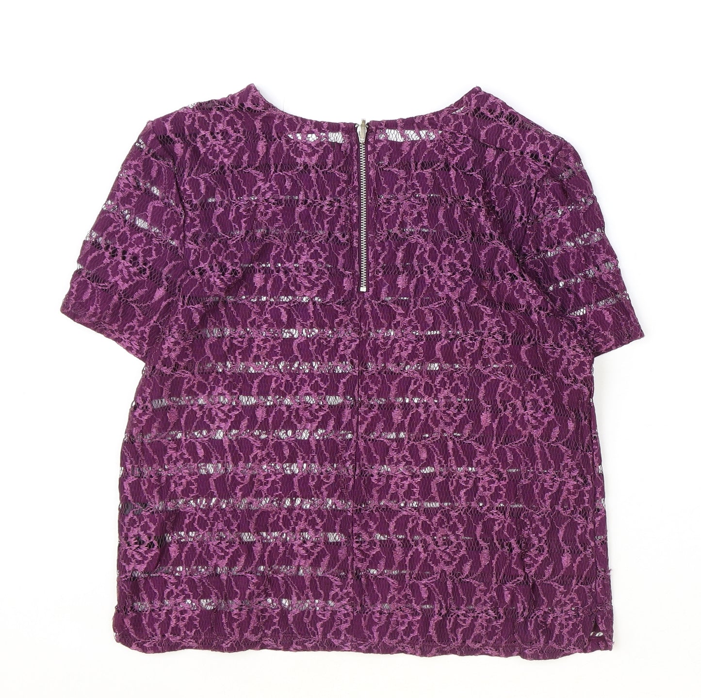 Dorothy Perkins Womens Purple Floral Polyamide Basic T-Shirt Size 8 Boat Neck