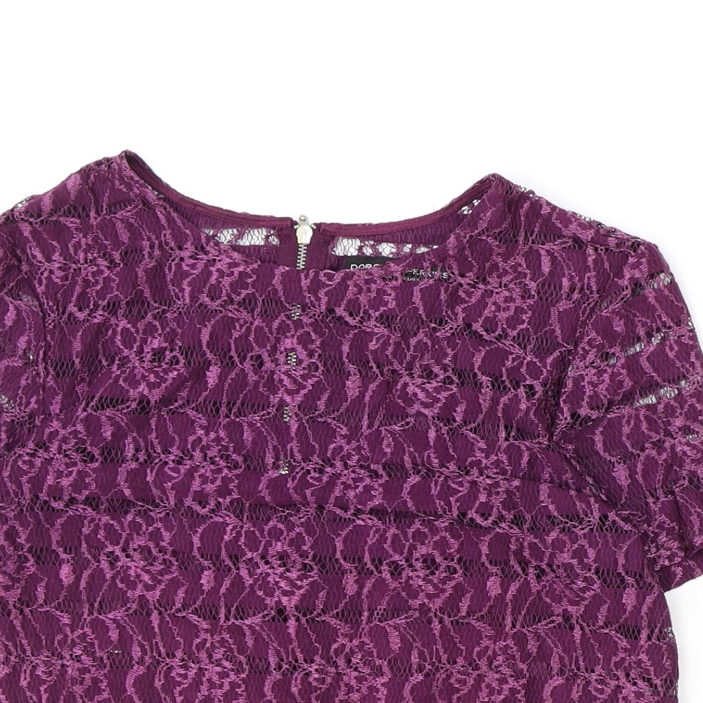 Dorothy Perkins Womens Purple Floral Polyamide Basic T-Shirt Size 8 Boat Neck