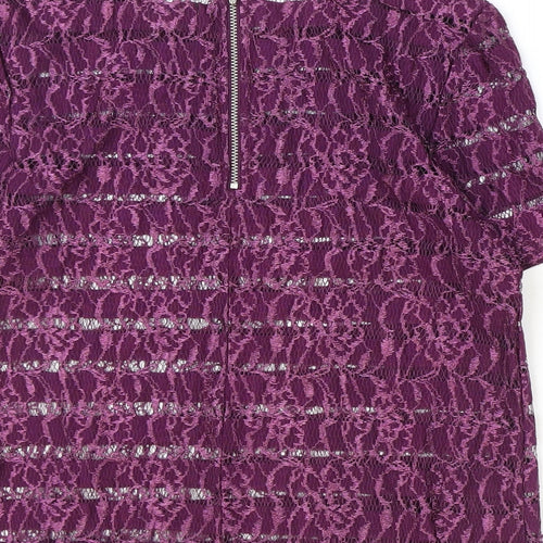 Dorothy Perkins Womens Purple Floral Polyamide Basic T-Shirt Size 8 Boat Neck