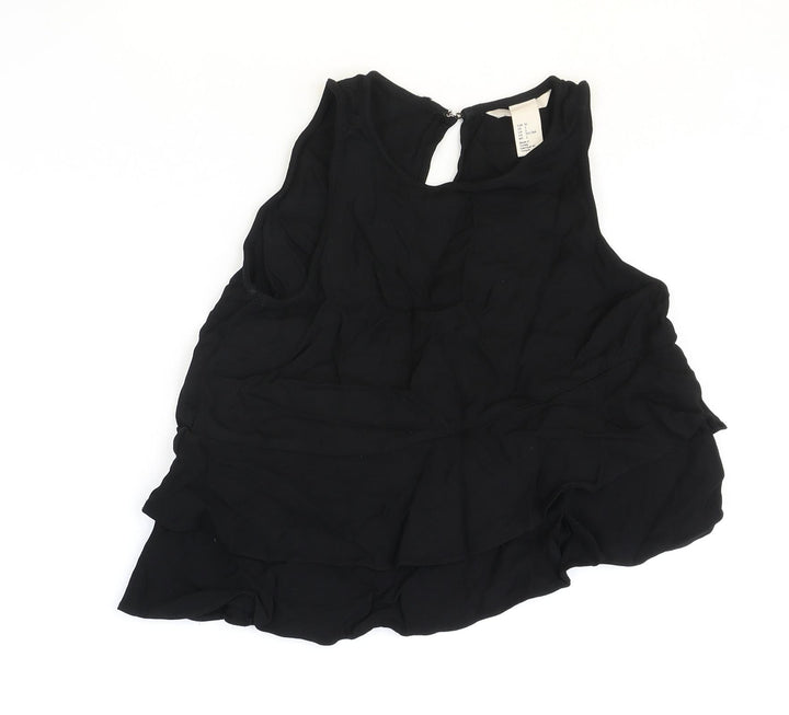 H&M Womens Black Viscose Basic Tank Size 8 Scoop Neck - Asymmetric