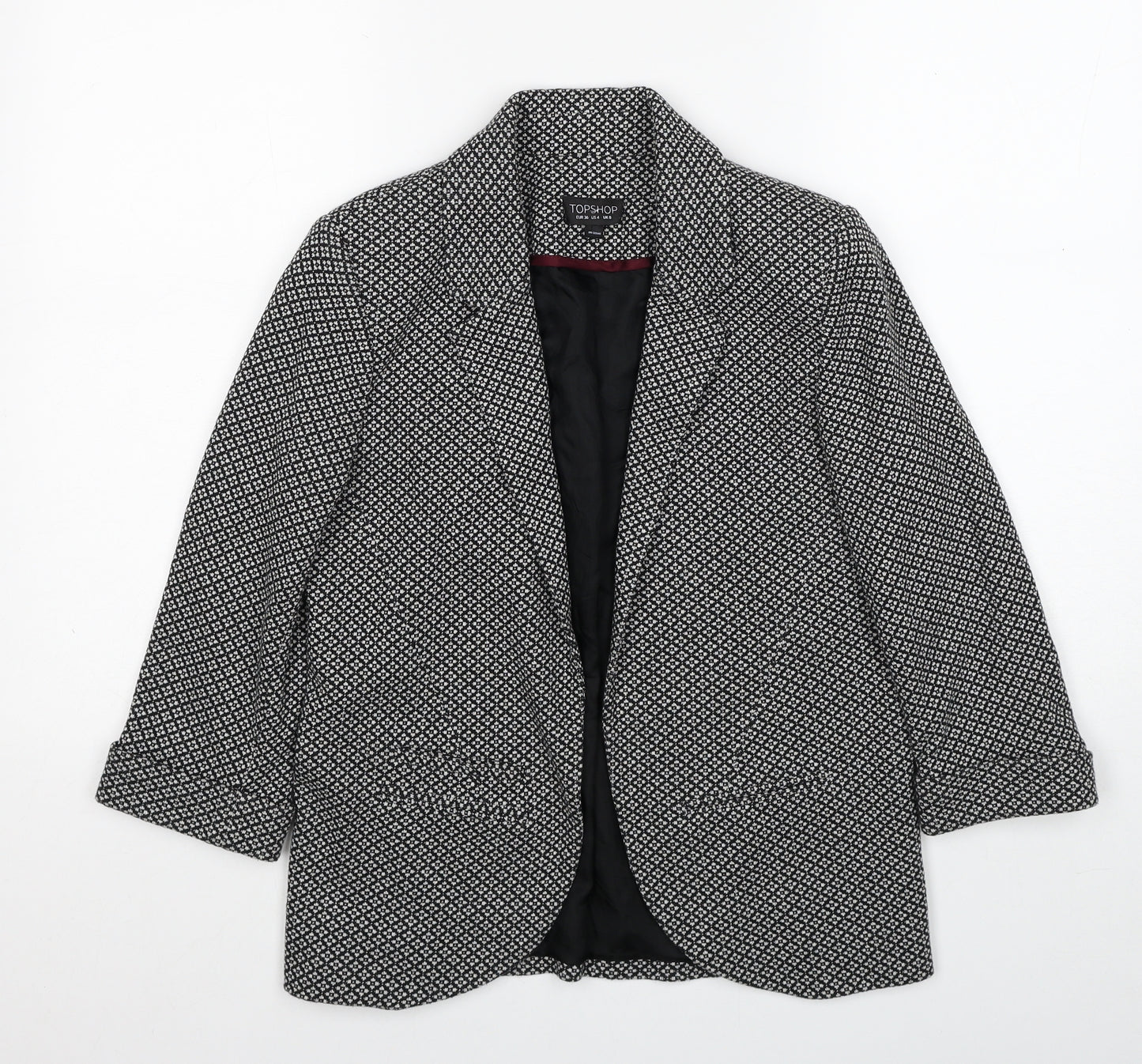 Topshop Womens Black Geometric Jacket Blazer Size 8