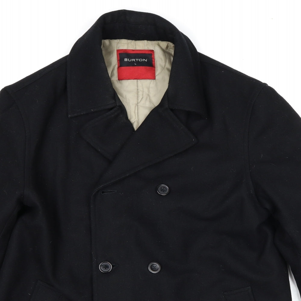 Burton Mens Black Pea Coat Coat Size L Button