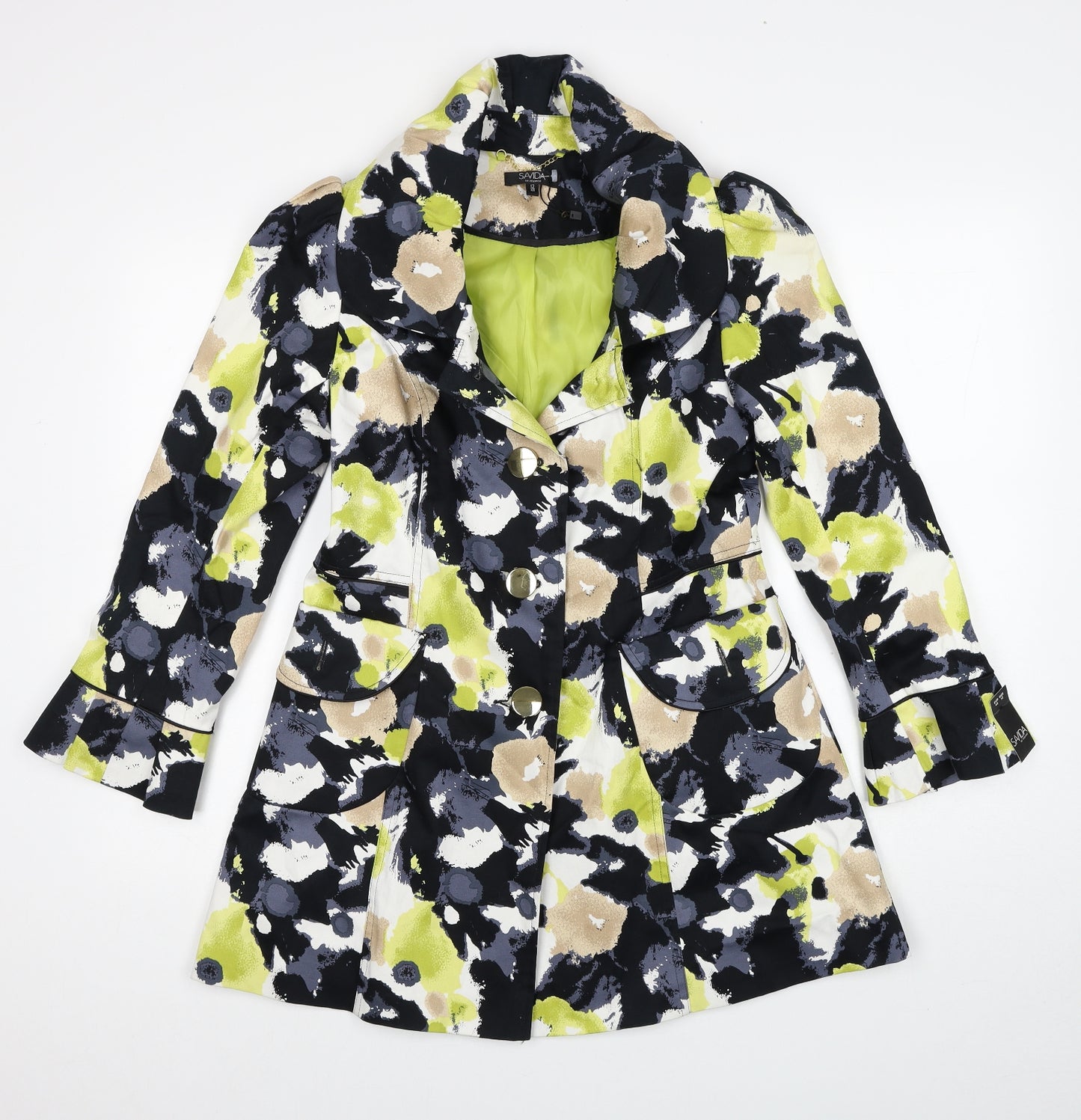 Savida Womens Multicoloured Geometric Overcoat Jacket Size 12 Button