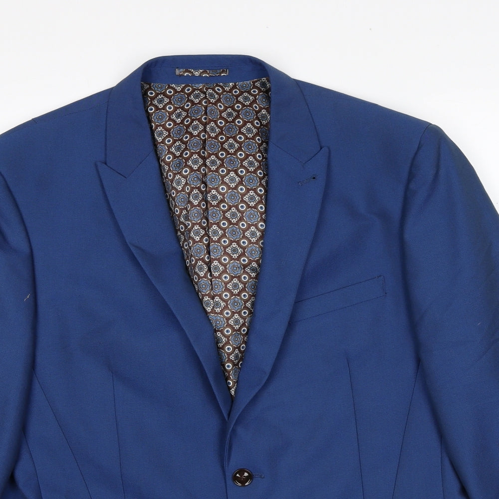 Fellini Mens Blue Polyester Jacket Suit Jacket Size 42 Regular