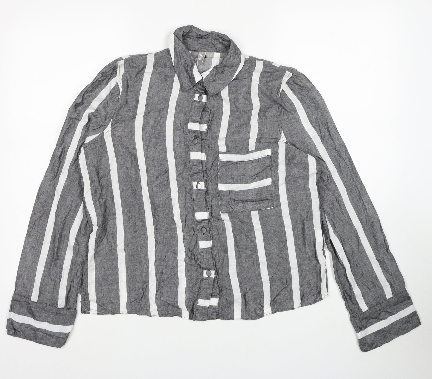 ASOS Womens Grey Striped Viscose Basic Button-Up Size 8 Collared