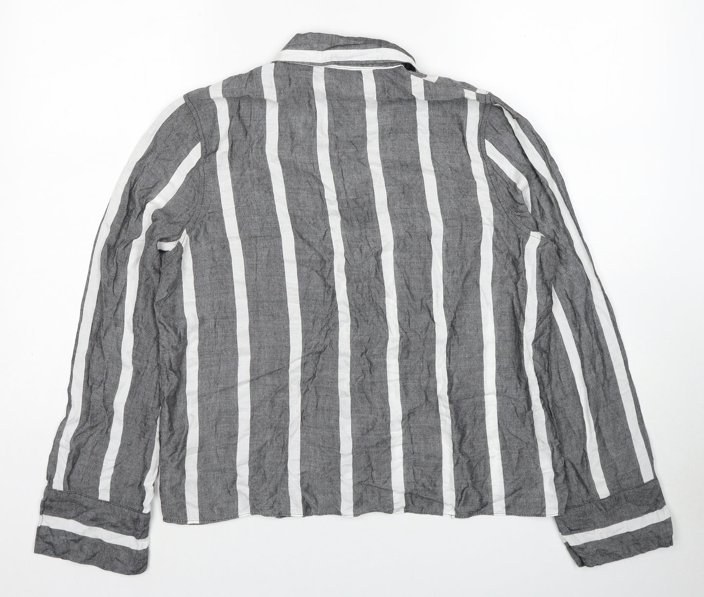 ASOS Womens Grey Striped Viscose Basic Button-Up Size 8 Collared