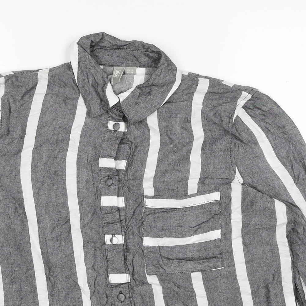 ASOS Womens Grey Striped Viscose Basic Button-Up Size 8 Collared