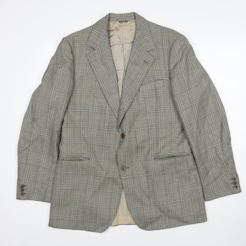 John Lewis Mens Grey Plaid Wool Jacket Suit Jacket Size 38 Regular