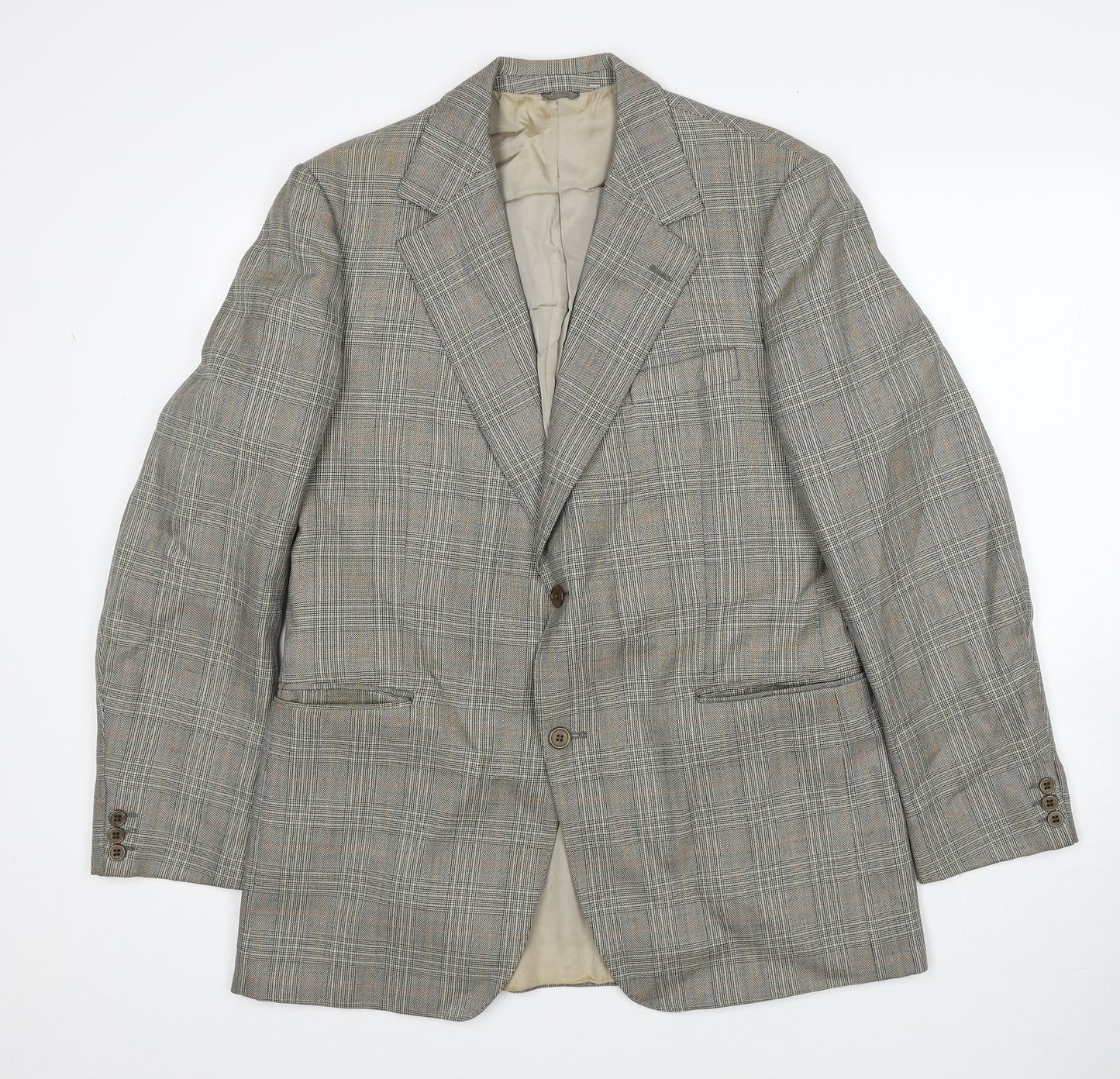 John Lewis Mens Grey Plaid Wool Jacket Suit Jacket Size 38 Regular