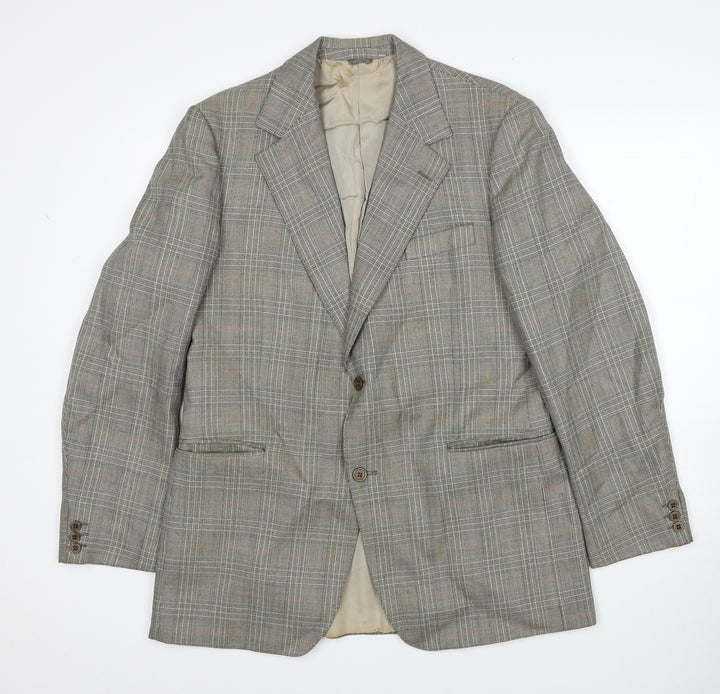 John Lewis Mens Grey Plaid Wool Jacket Suit Jacket Size 38 Regular