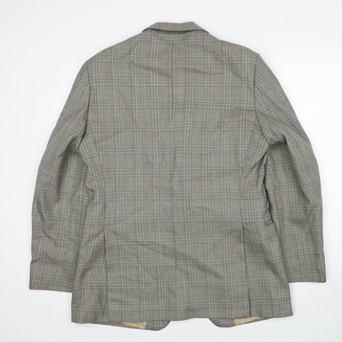 John Lewis Mens Grey Plaid Wool Jacket Suit Jacket Size 38 Regular