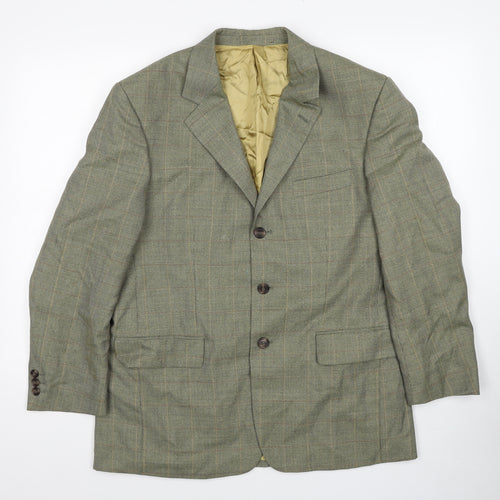 Wellington Mens Green Plaid Polyester Jacket Suit Jacket Size 40 Regular