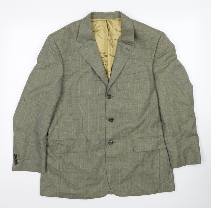 Wellington Mens Green Plaid Polyester Jacket Suit Jacket Size 40 Regular