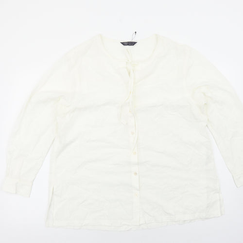 Marks and Spencer Womens White Modal Basic Button-Up Size 16 Round Neck