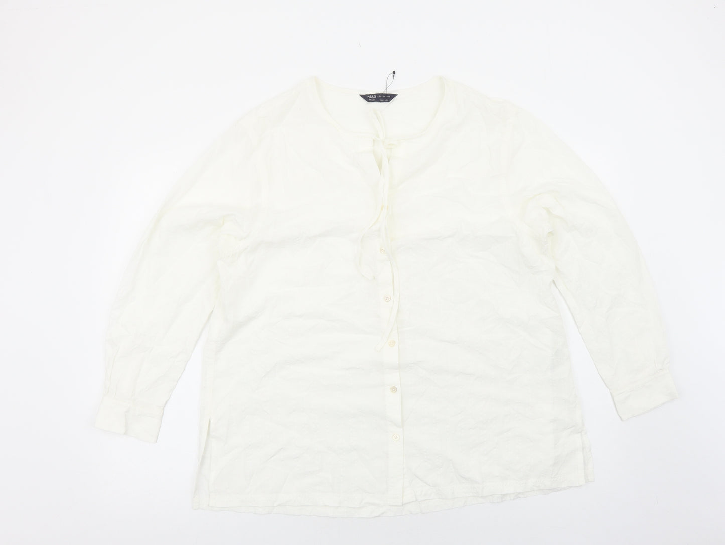 Marks and Spencer Womens White Modal Basic Button-Up Size 16 Round Neck