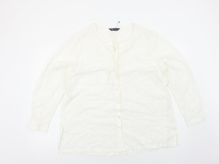 Marks and Spencer Womens White Modal Basic Button-Up Size 16 Round Neck