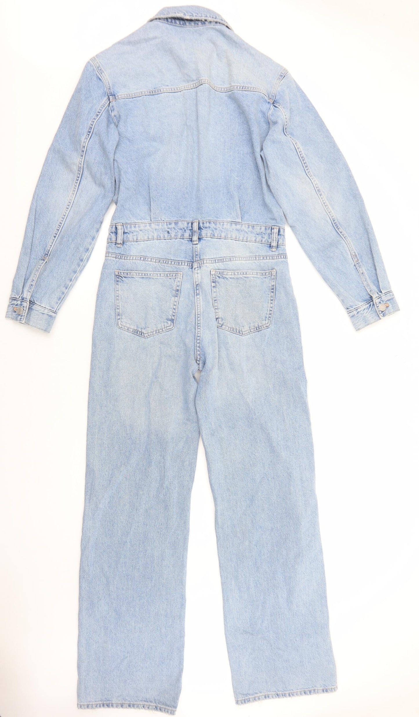 Zara Womens Blue Cotton Jumpsuit One-Piece Size S Button