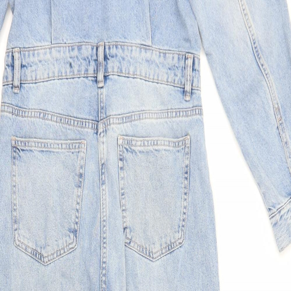 Zara Womens Blue Cotton Jumpsuit One-Piece Size S Button