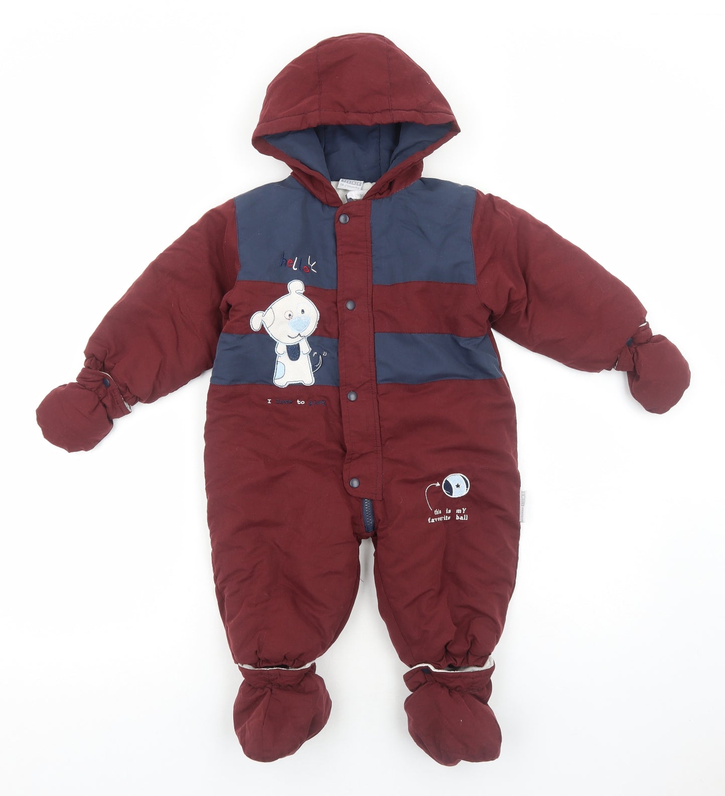 Nursery Time Baby Red Puffer Jacket Snowsuit Size 18-24 Months Zip - Mittens Included