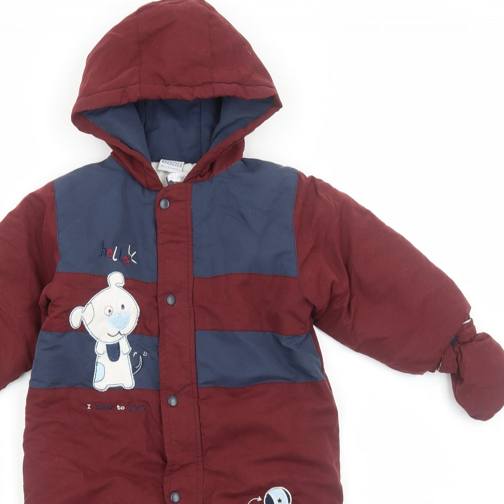 Nursery Time Baby Red Puffer Jacket Snowsuit Size 18-24 Months Zip - Mittens Included