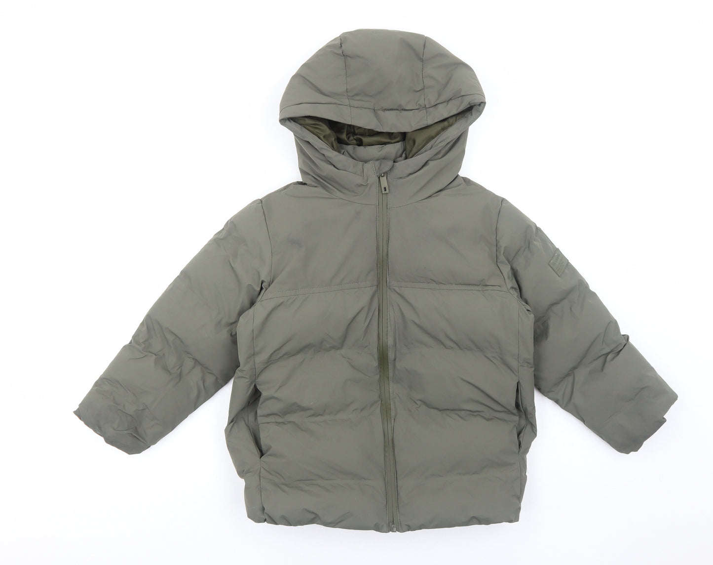 Zara Boys Green Quilted Jacket Size 7 Years Zip