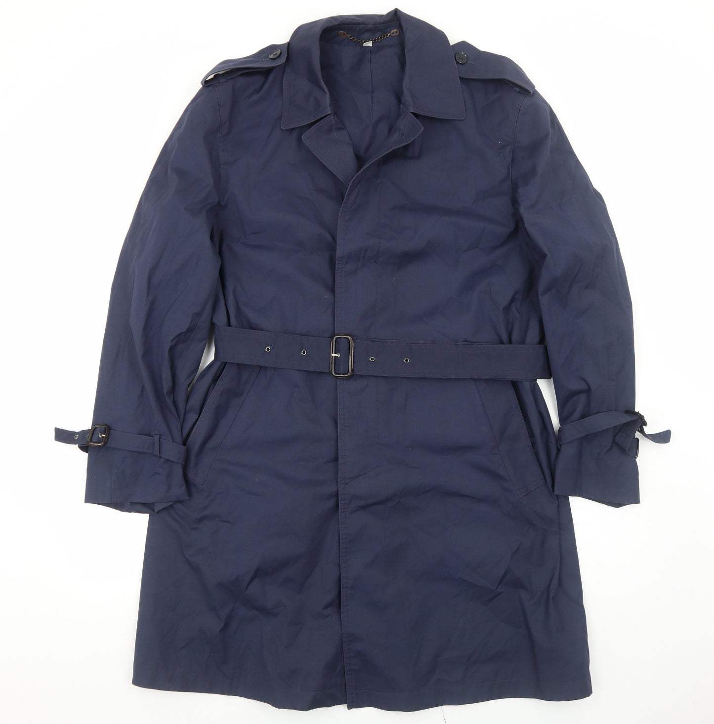 House of Fraser Mens Blue Overcoat Coat Size M Button