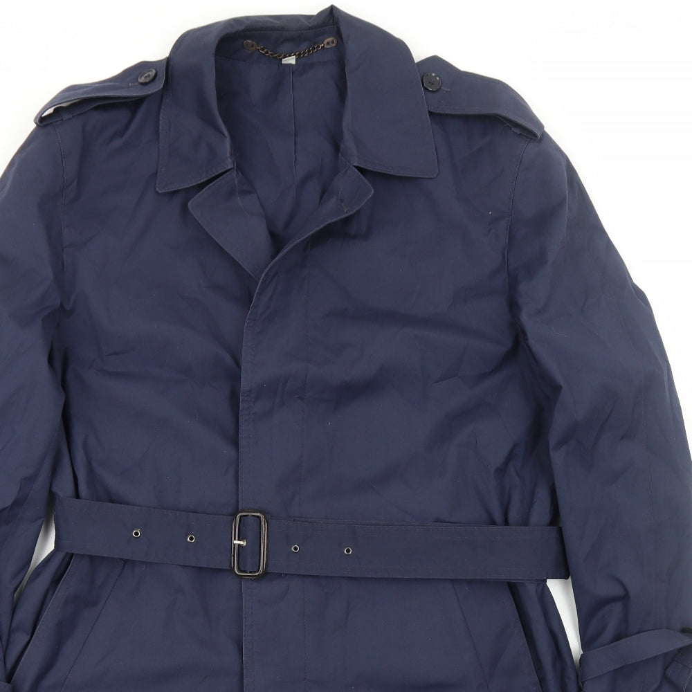 House of Fraser Mens Blue Overcoat Coat Size M Button