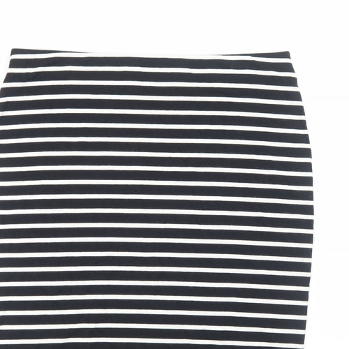 Marks and Spencer Womens Black Striped Viscose Straight & Pencil Skirt Size 12