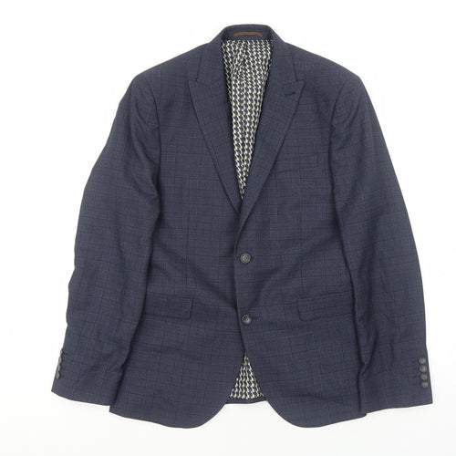 NEXT Mens Blue Plaid Polyester Jacket Suit Jacket Size L Regular