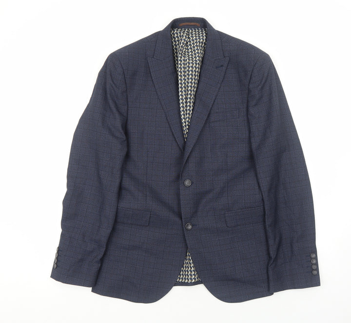 NEXT Mens Blue Plaid Polyester Jacket Suit Jacket Size L Regular