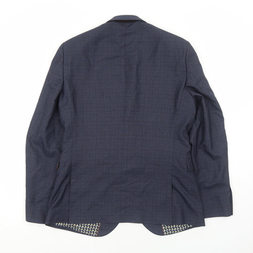 NEXT Mens Blue Plaid Polyester Jacket Suit Jacket Size L Regular