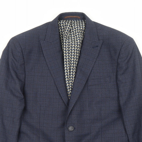 NEXT Mens Blue Plaid Polyester Jacket Suit Jacket Size L Regular