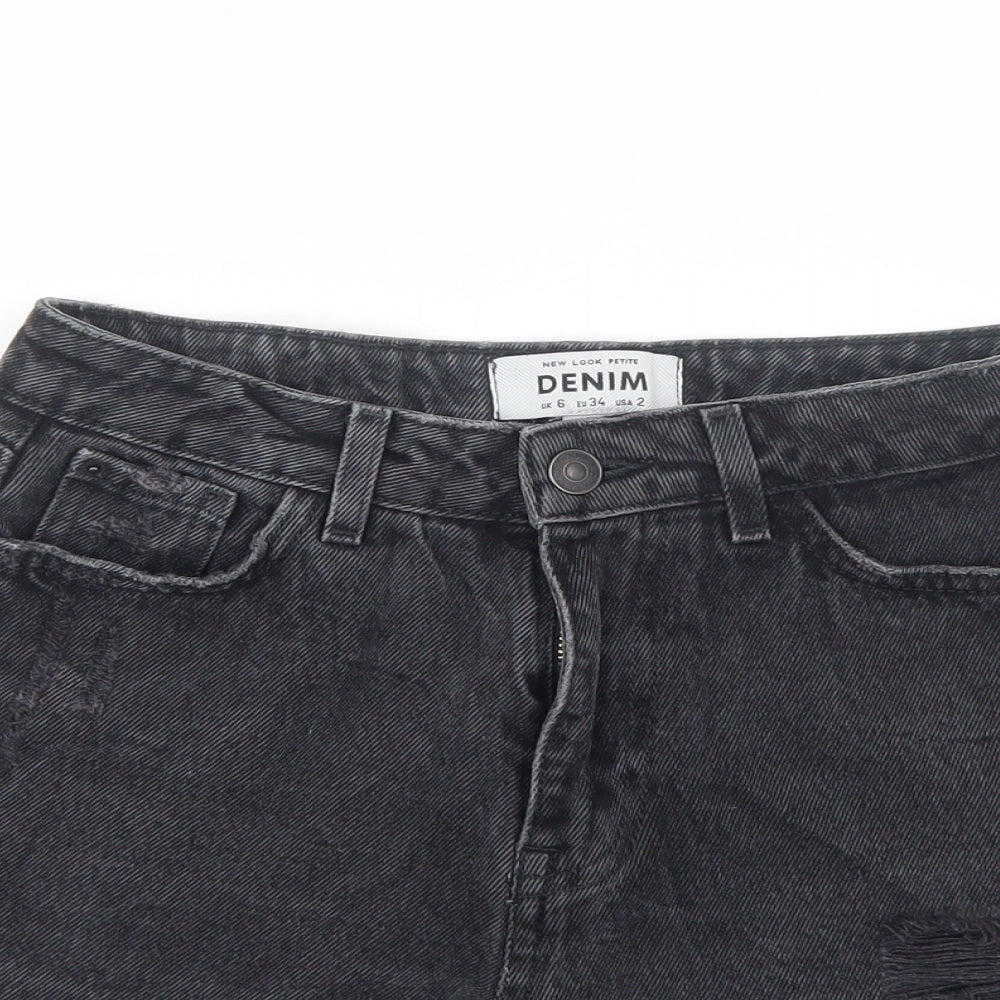 New Look Womens Black Cotton Cut-Off Shorts Size 6 Regular Zip