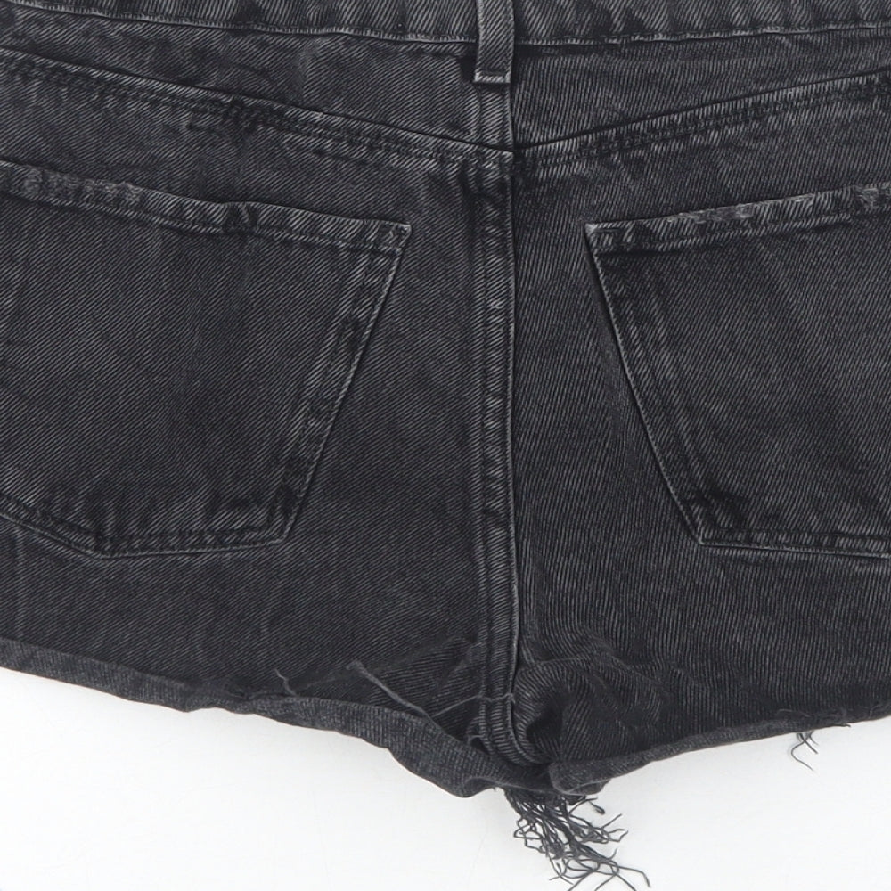 New Look Womens Black Cotton Cut-Off Shorts Size 6 Regular Zip