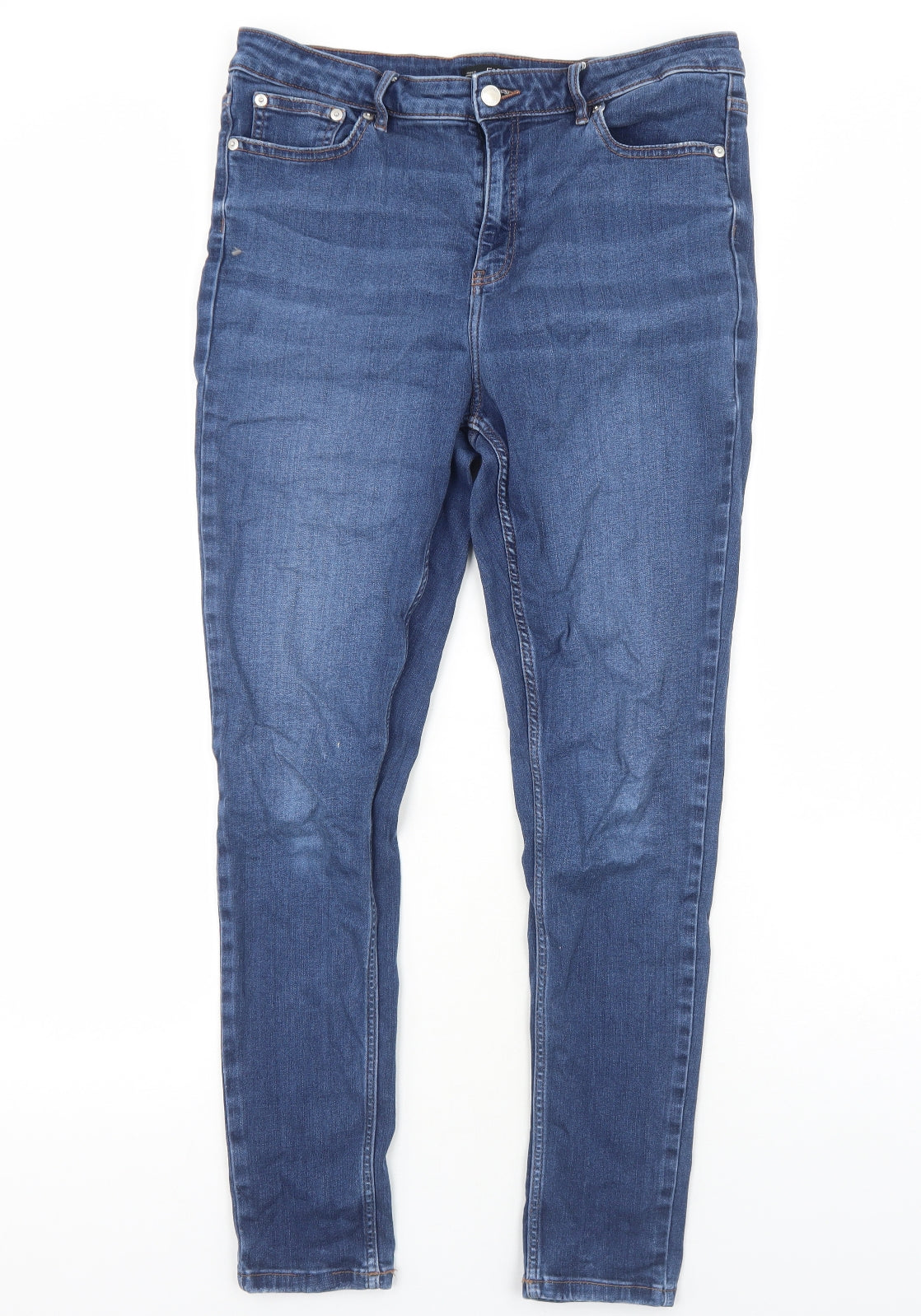 F&F Womens Blue Cotton Skinny Jeans Size 16 Regular Zip