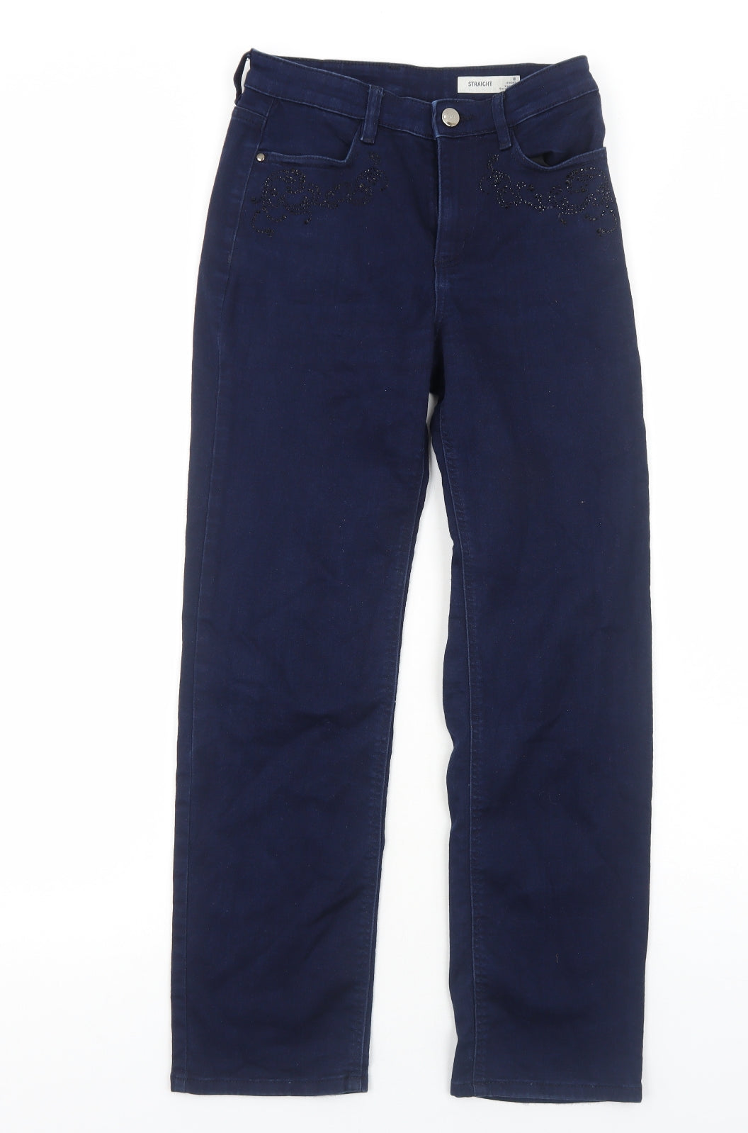 Marks and Spencer Womens Blue Cotton Straight Jeans Size 8 Regular Zip