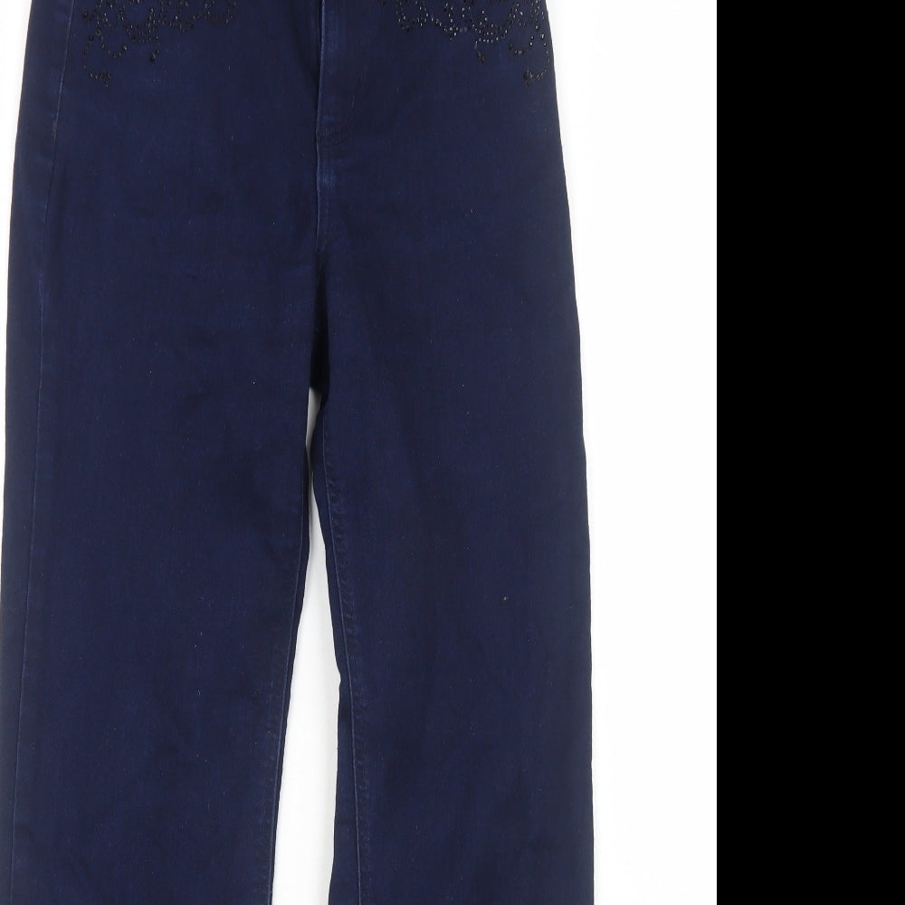 Marks and Spencer Womens Blue Cotton Straight Jeans Size 8 Regular Zip