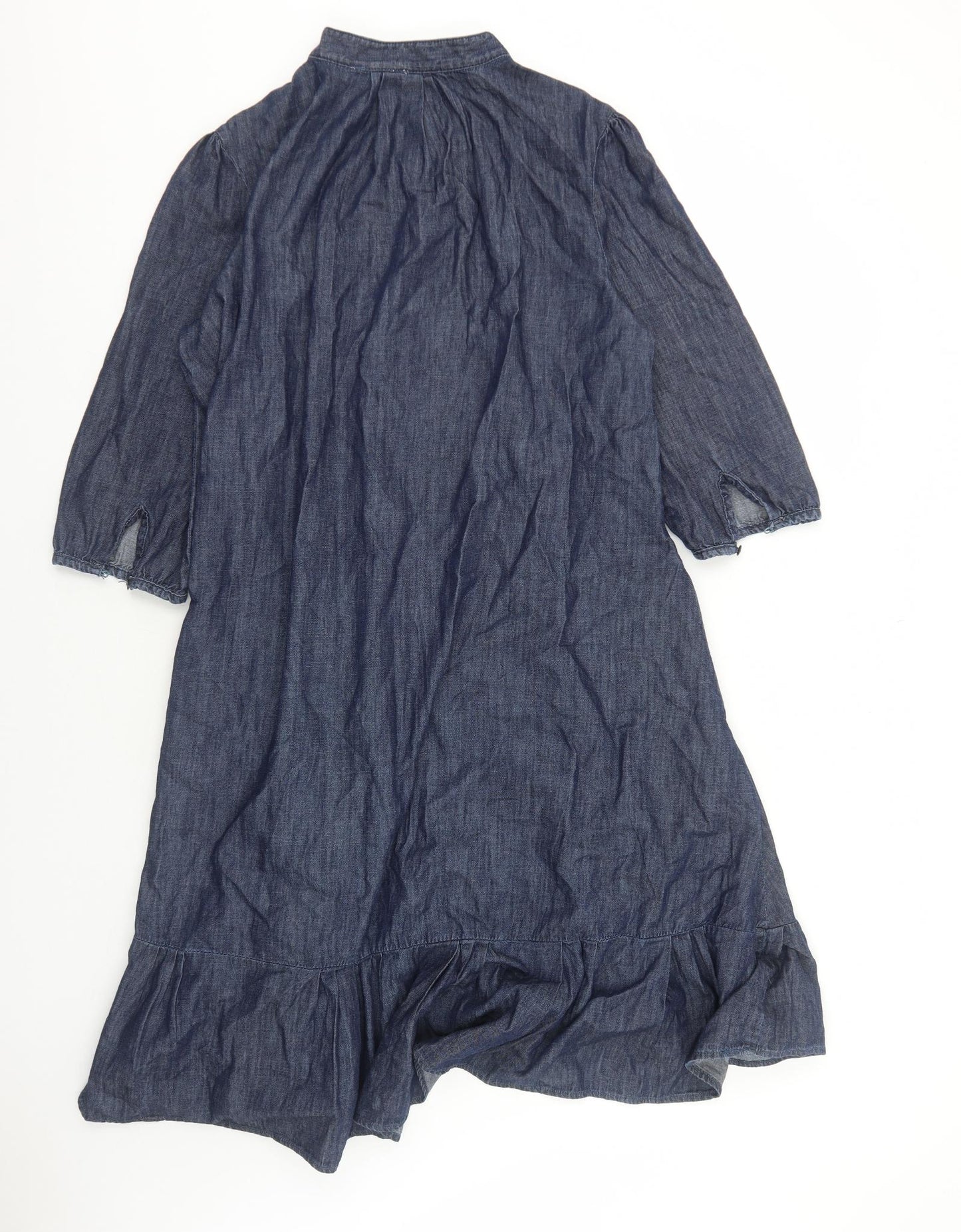 And Or Womens Blue Cotton Shirt Dress Size 12 Round Neck Button