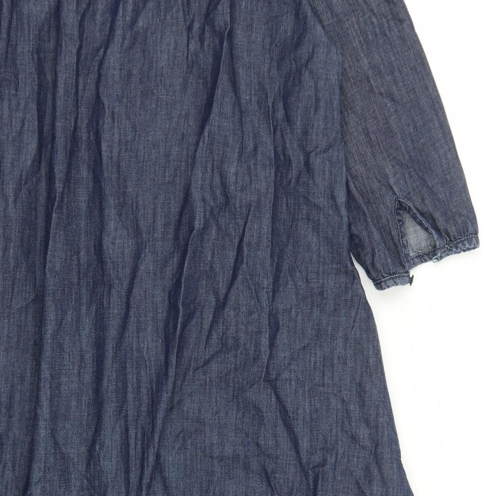 And Or Womens Blue Cotton Shirt Dress Size 12 Round Neck Button