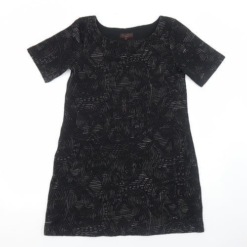 Great Plains Womens Black Geometric Polyester Shift Size M Scoop Neck Pullover