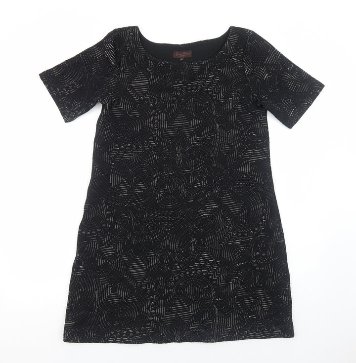 Great Plains Womens Black Geometric Polyester Shift Size M Scoop Neck Pullover