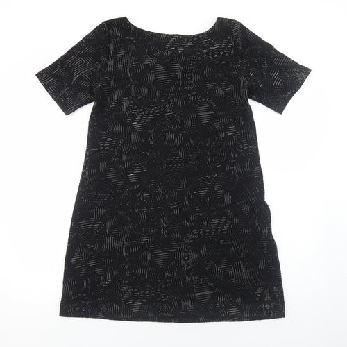 Great Plains Womens Black Geometric Polyester Shift Size M Scoop Neck Pullover