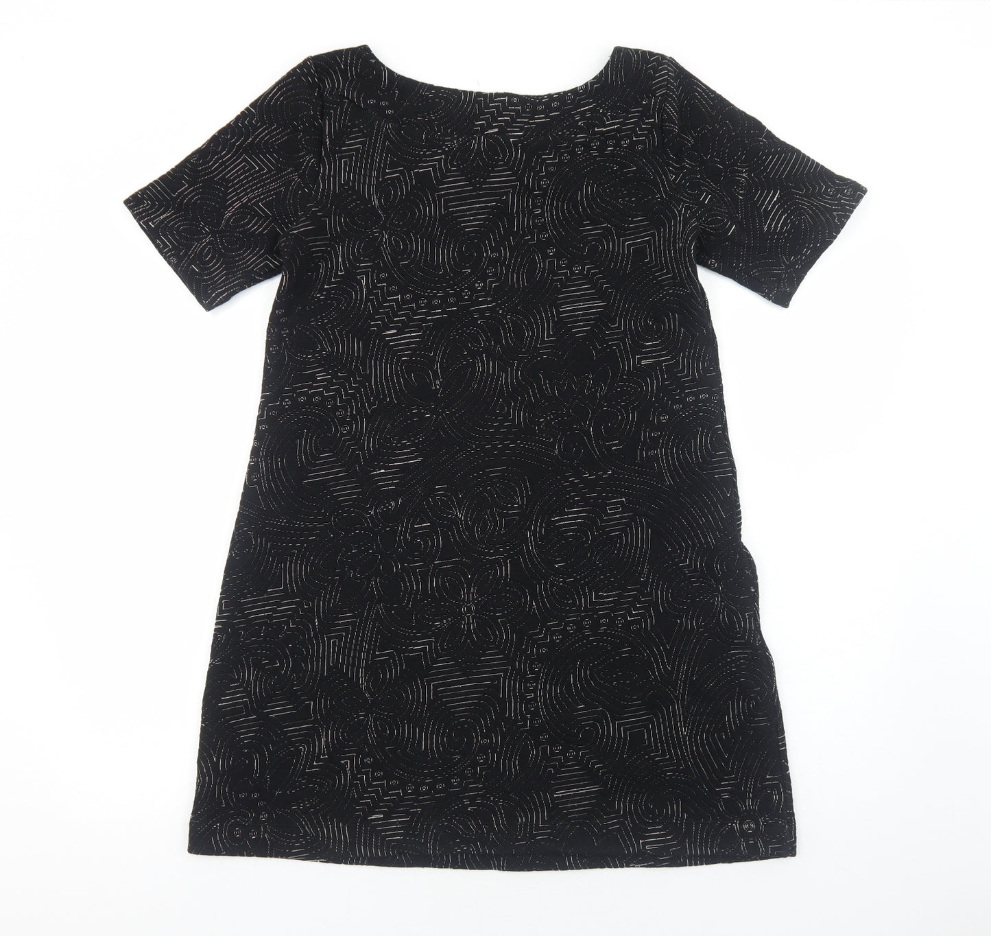 Great Plains Womens Black Geometric Polyester Shift Size M Scoop Neck Pullover