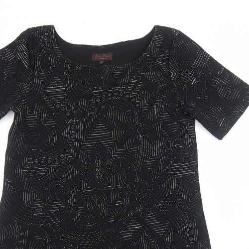 Great Plains Womens Black Geometric Polyester Shift Size M Scoop Neck Pullover