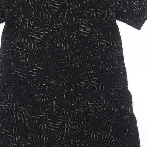 Great Plains Womens Black Geometric Polyester Shift Size M Scoop Neck Pullover