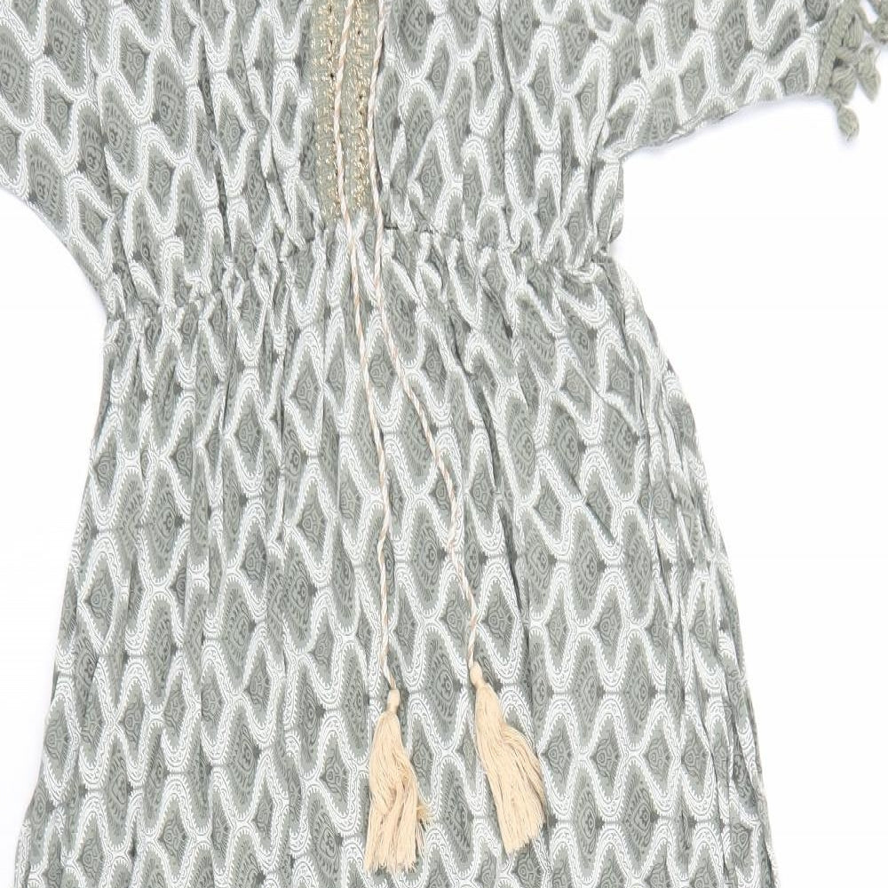 Preworn Womens Green Geometric Cotton Maxi Size L V-Neck Pullover